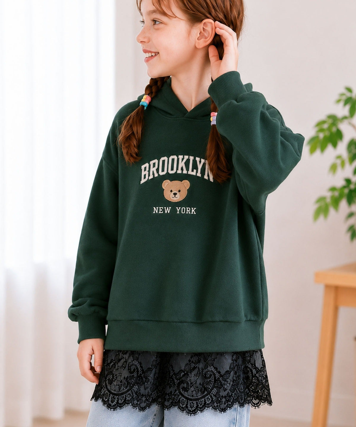 【キッズ】親子お揃いOK♪さらっと今っぽくなる 裾レースドッキングTシャツ(長袖) ck1020364