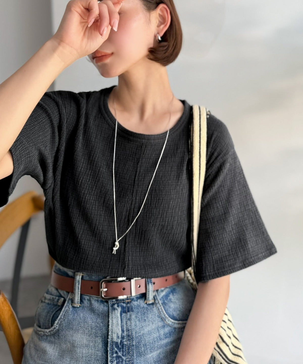 軽やか涼感、さらり抜け感。楊柳ベーシックTシャツ(半袖) ce1260529
