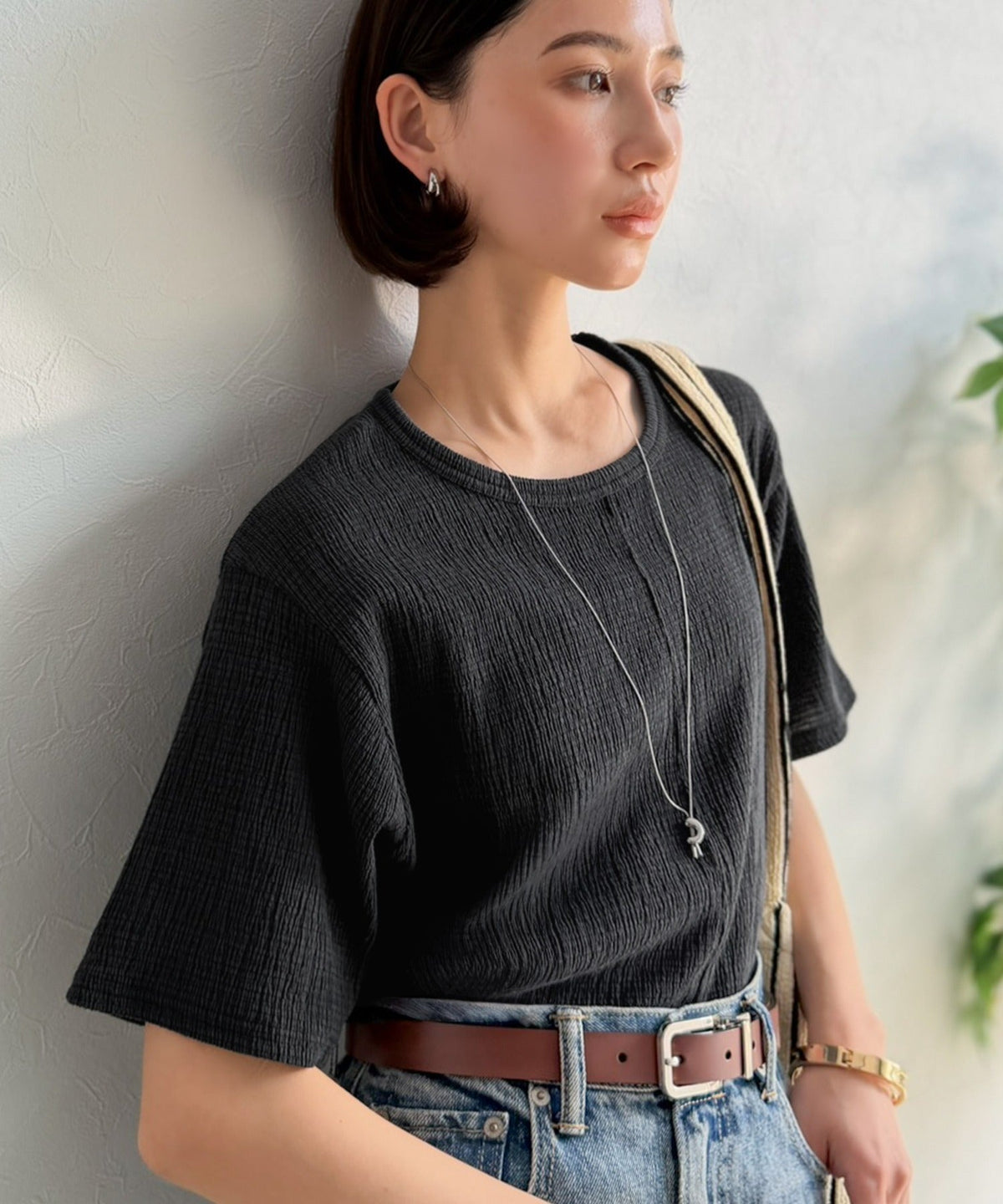 軽やか涼感、さらり抜け感。楊柳ベーシックTシャツ(半袖) ce1260529