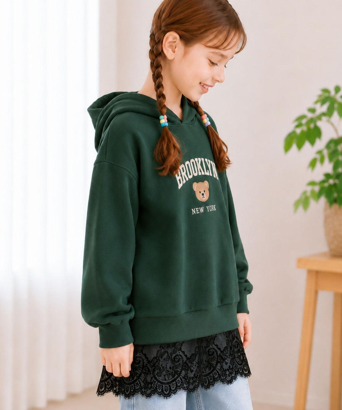 【キッズ】親子お揃いOK♪さらっと今っぽくなる 裾レースドッキングTシャツ(長袖) ck1020364