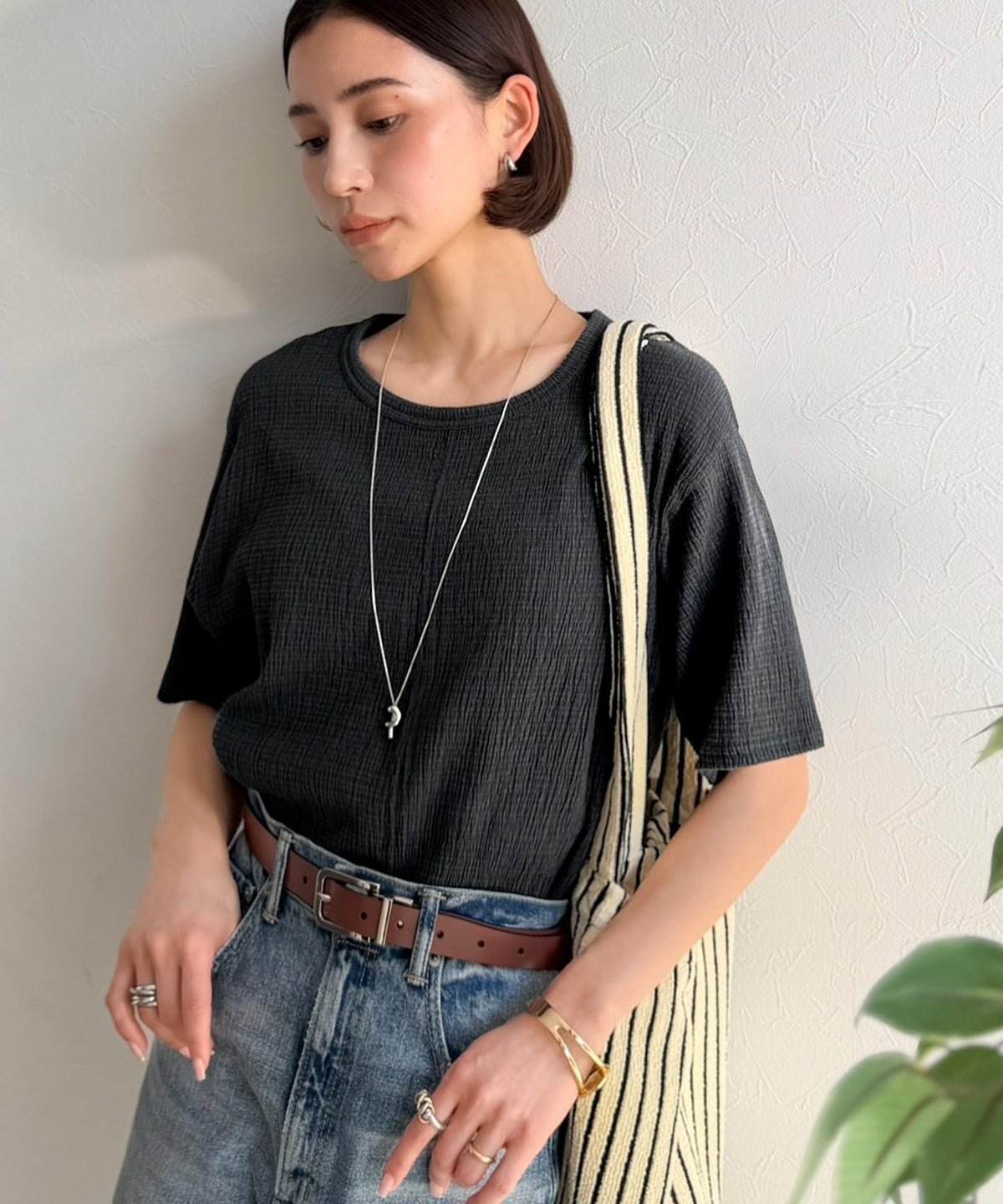 軽やか涼感、さらり抜け感。楊柳ベーシックTシャツ(半袖) ce1260529
