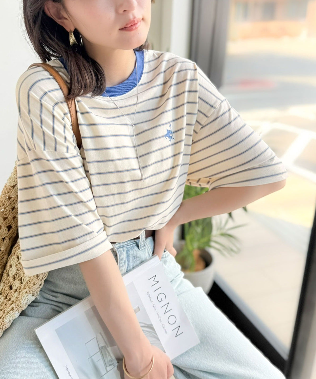 《JaVaジャバコラボ》着回し自在で日常に馴染む♪ 胸刺繍マルチボーダーアソートTシャツ jv1330097