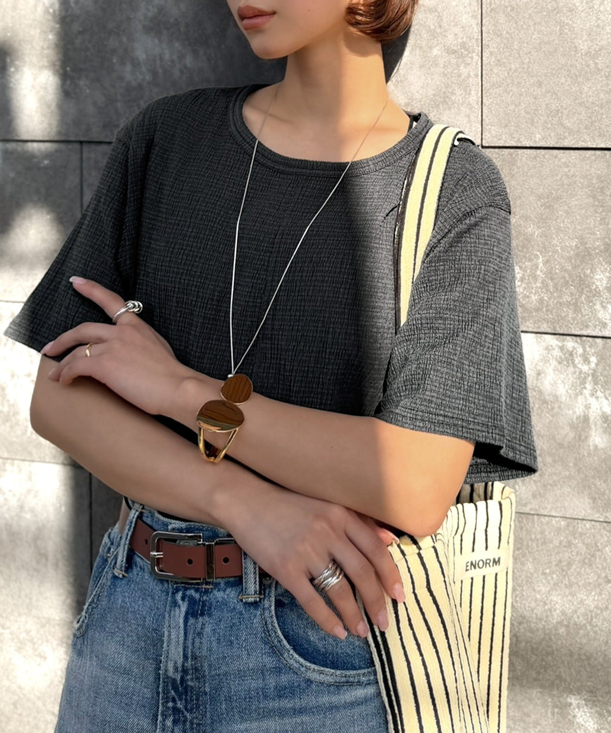 軽やか涼感、さらり抜け感。楊柳ベーシックTシャツ(半袖) ce1260529