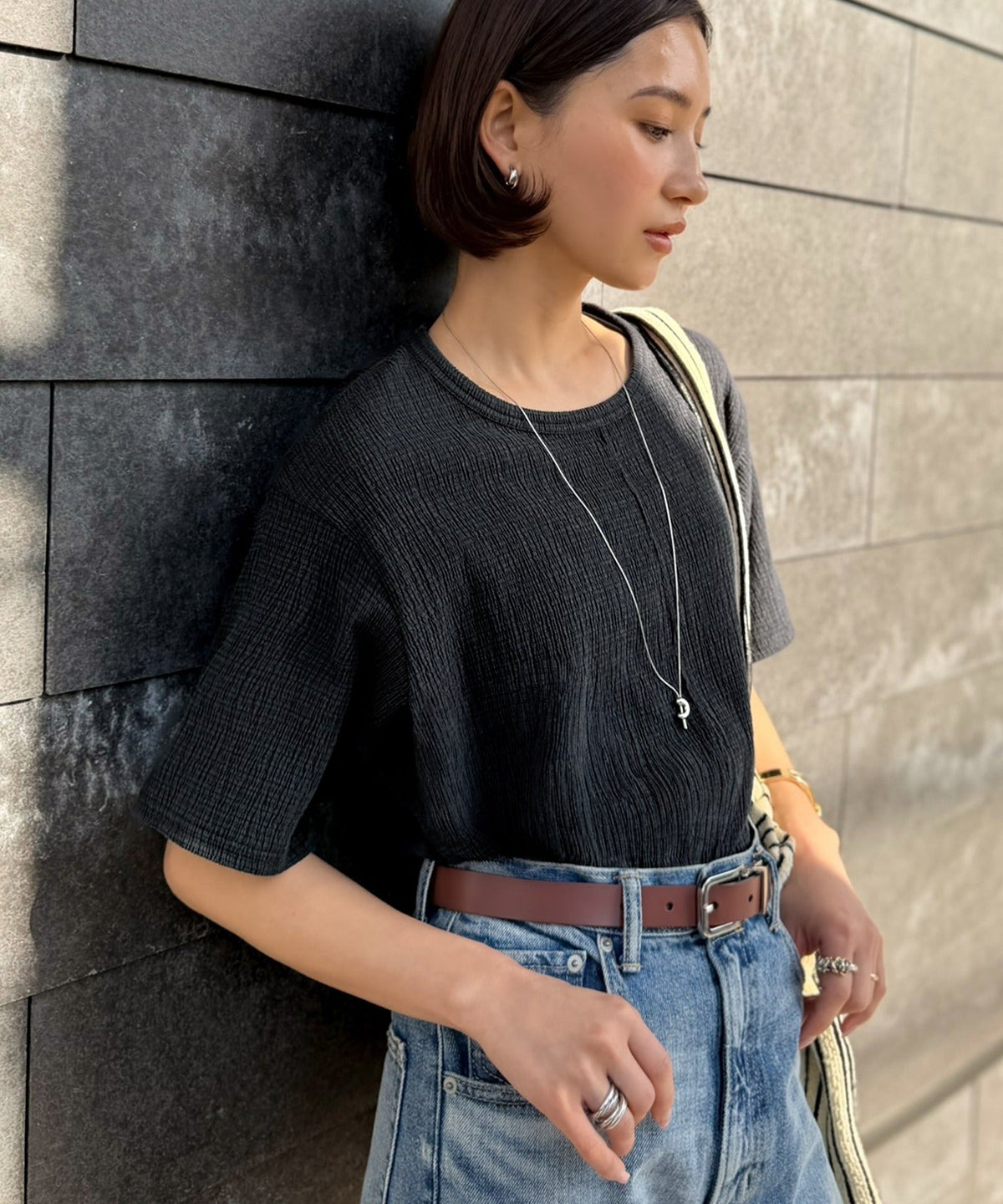 軽やか涼感、さらり抜け感。楊柳ベーシックTシャツ(半袖) ce1260529