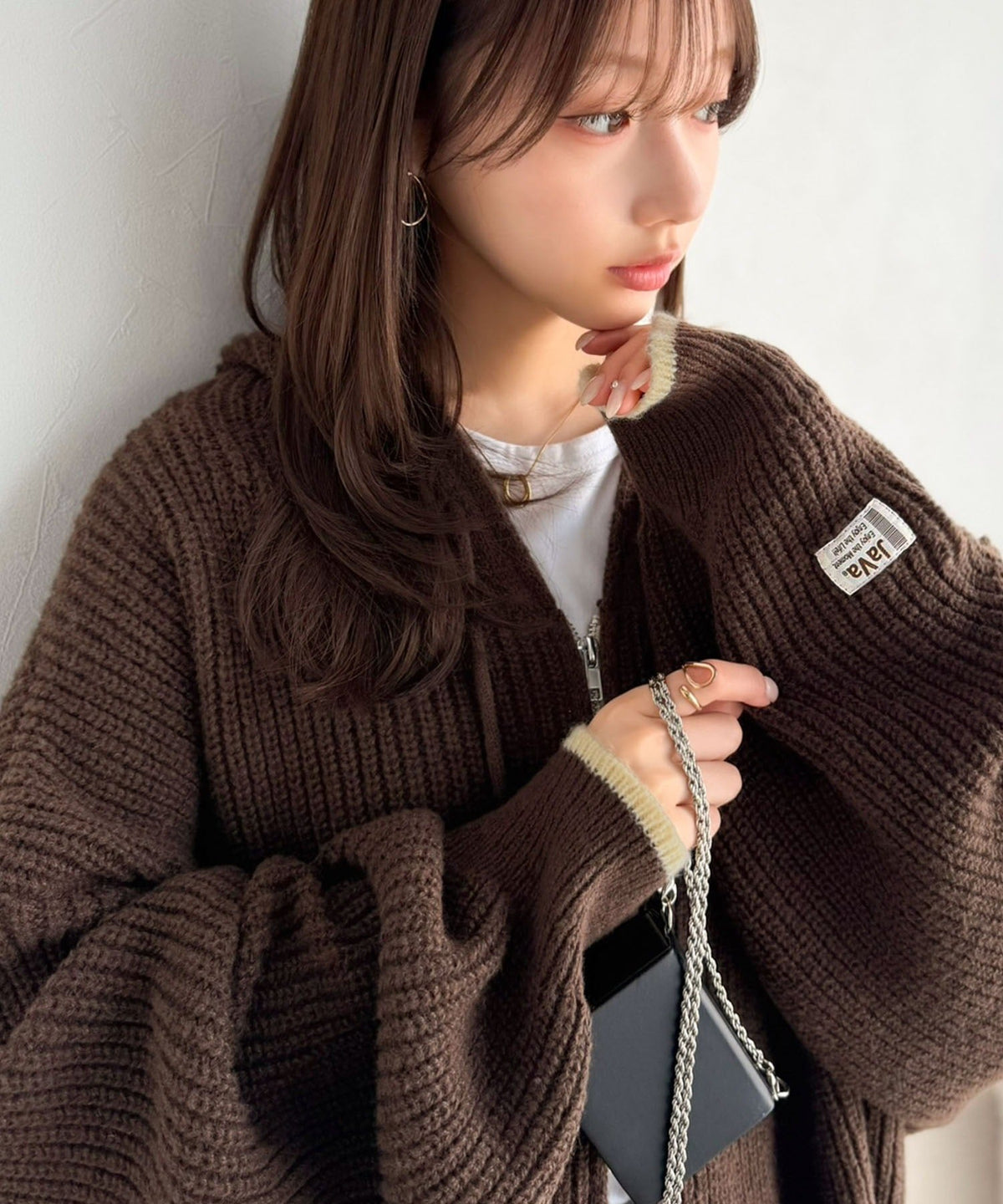《JaVaジャバコラボ》だぼっとラフに気崩す！ざっくり畦編みWジップバイカラー配色オーバーサイズニットパーカー jv1330111