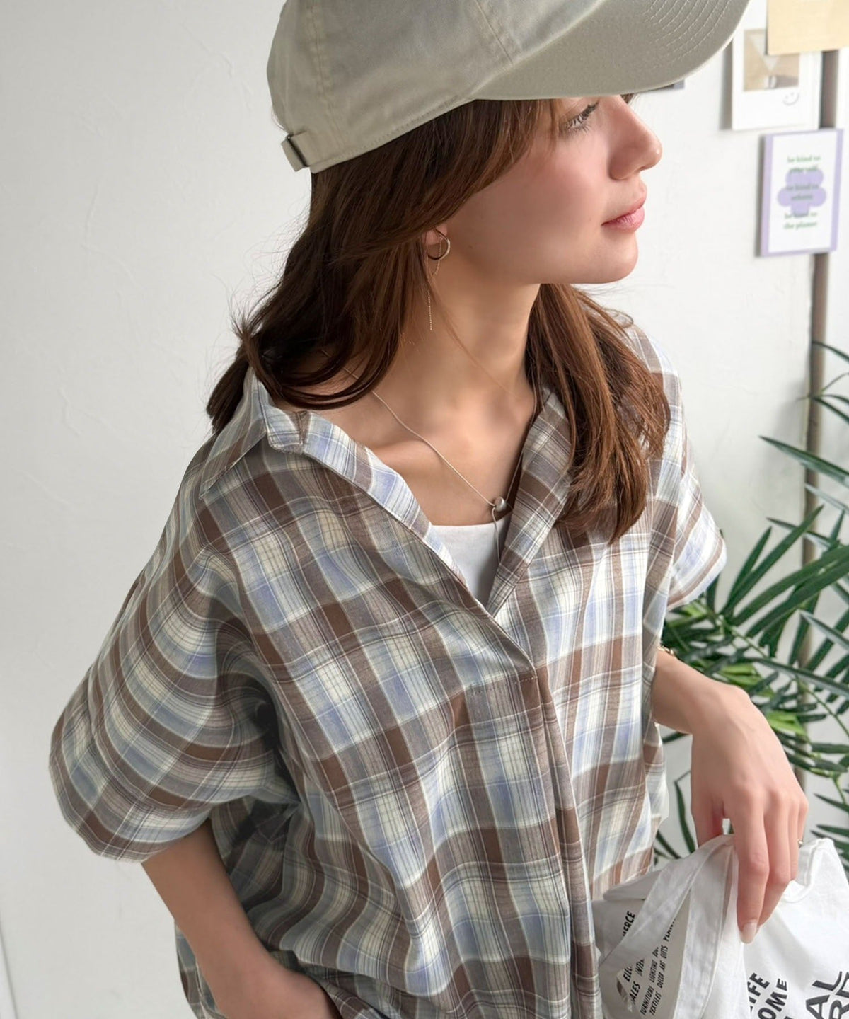 《JaVaジャバコラボ》涼しげに、女っぽく。シアーオーバーサイズスキッパー半袖シャツ（チェック柄＆無地） jv1240120
