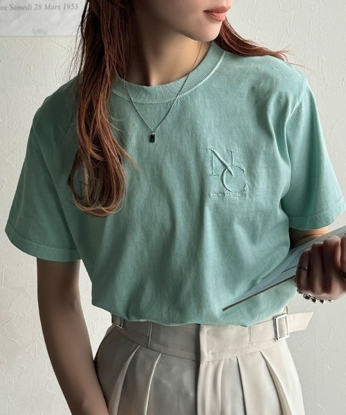 《JaVaジャバコラボ》大人カジュアルにぴったり！綿100％英字胸刺繍ピグメント加工Tシャツ（半袖） jv1330018