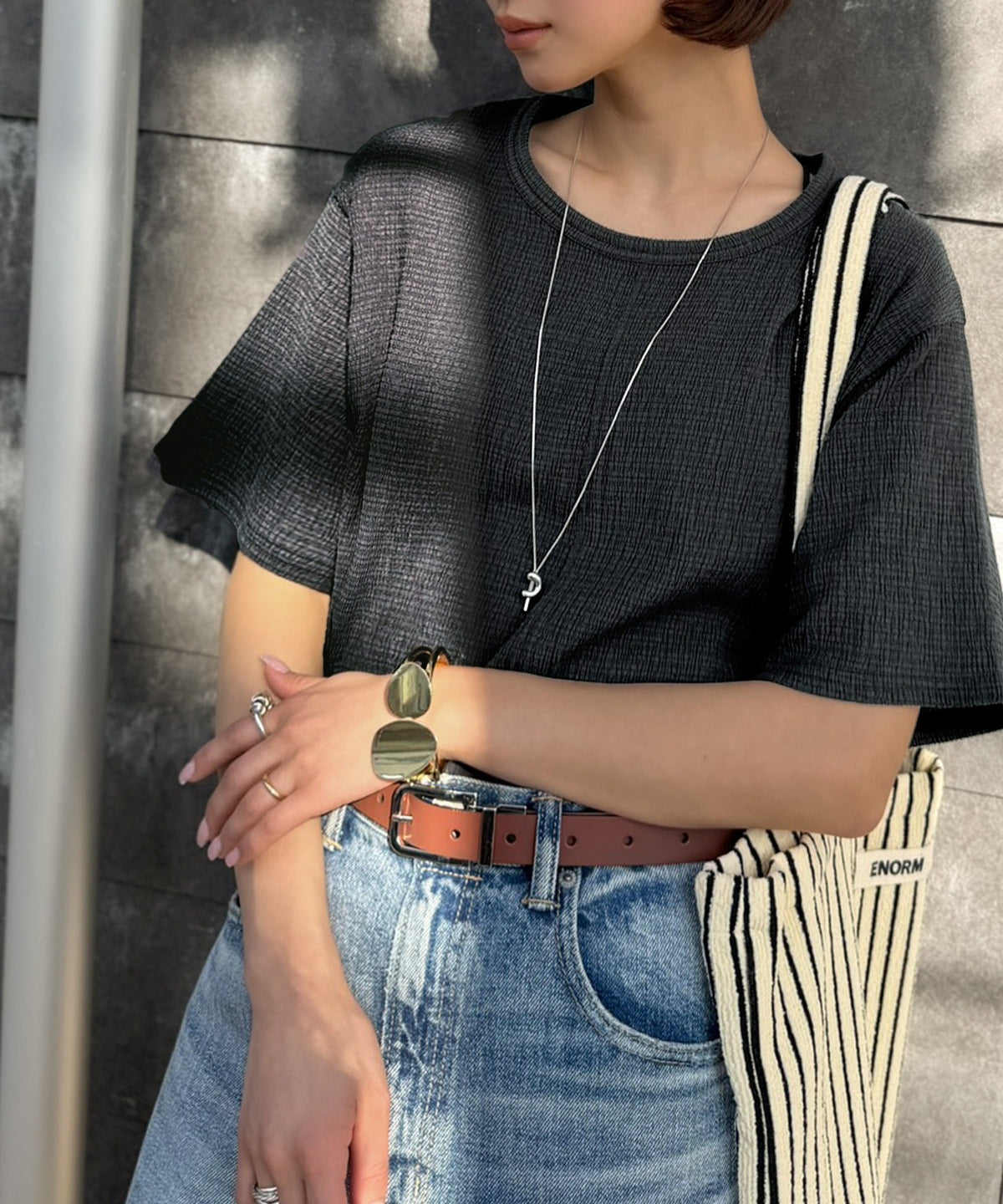 軽やか涼感、さらり抜け感。楊柳ベーシックTシャツ(半袖) ce1260529