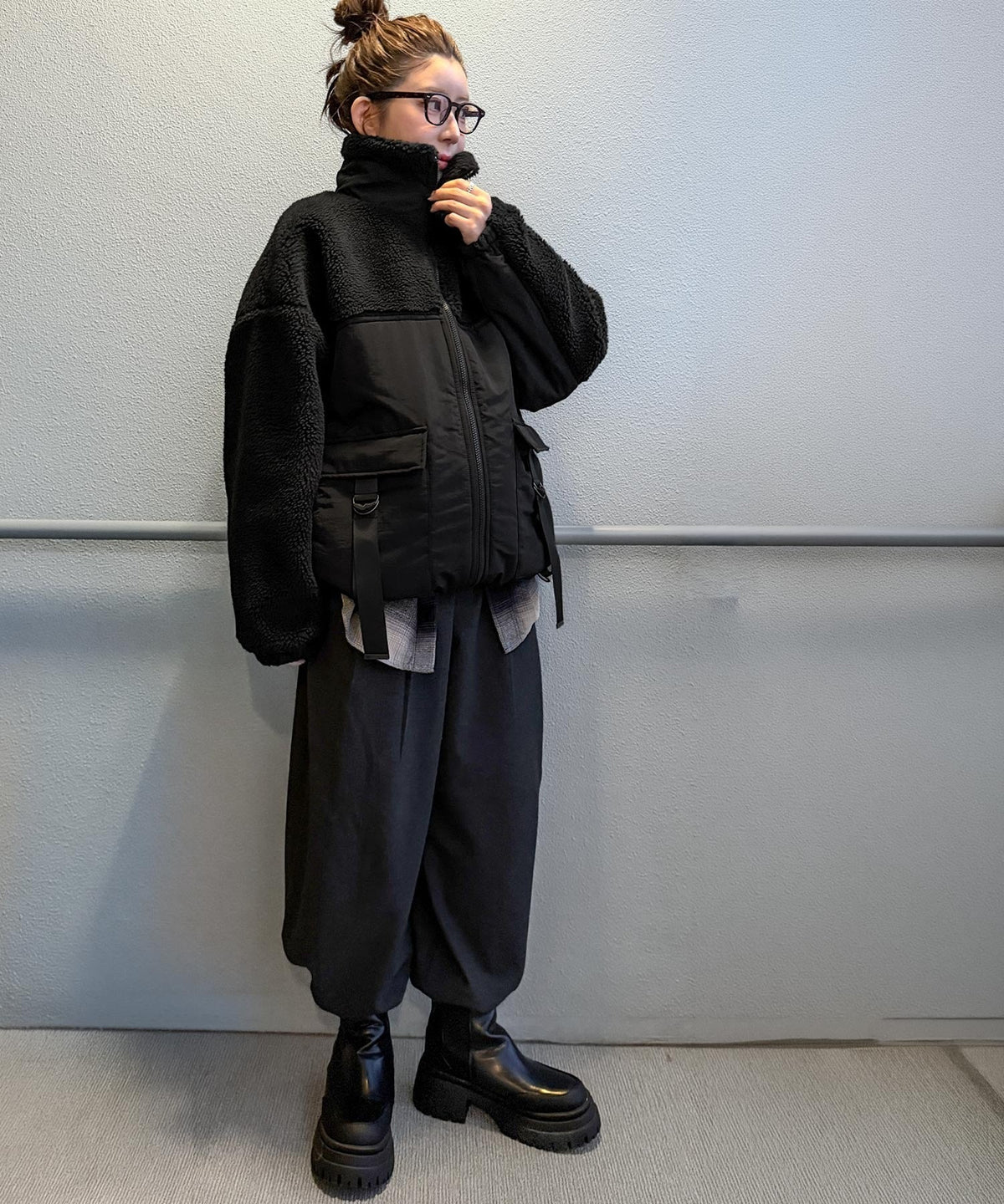 《MAIKOさん×クラシカルエルフコラボ》【親子リンクコーデ可】異素材コンビが魅せる旬のアクティブモード。ボア×ナイロンポケットデザインアウトドアブルゾン ce1010655