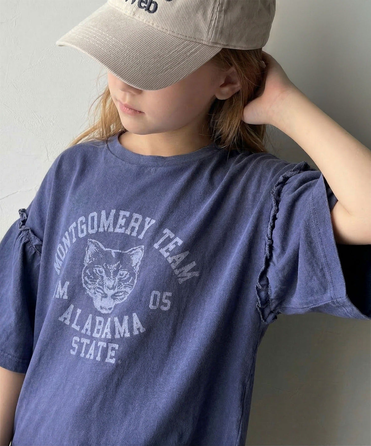 【キッズ】親子リンクコーデ可能◎綿100%カレッジピグメント袖フリルTシャツ ck1020221
