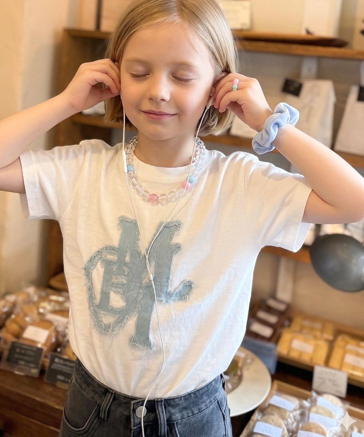 【キッズ】親子リンクコーデ可能♪毎日着せたい 綿100％デニムワッペンフリンジ使いTシャツ mk1329037