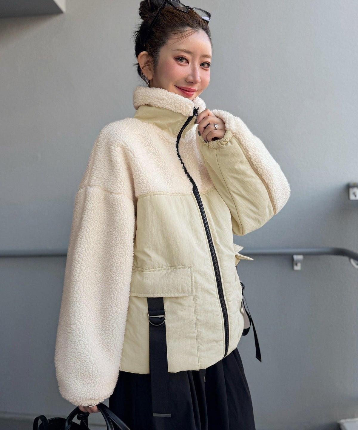 《MAIKOさん×クラシカルエルフコラボ》【親子リンクコーデ可】異素材コンビが魅せる旬のアクティブモード。ボア×ナイロンポケットデザインアウトドアブルゾン ce1010655
