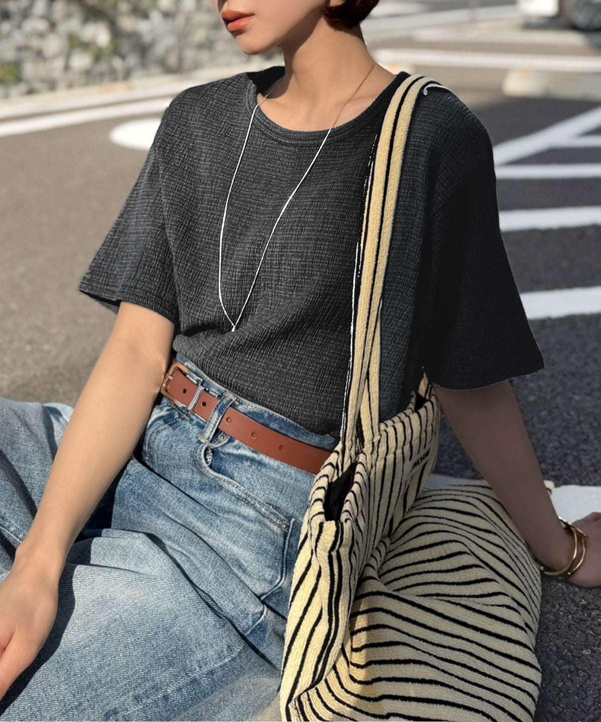 軽やか涼感、さらり抜け感。楊柳ベーシックTシャツ(半袖) ce1260529