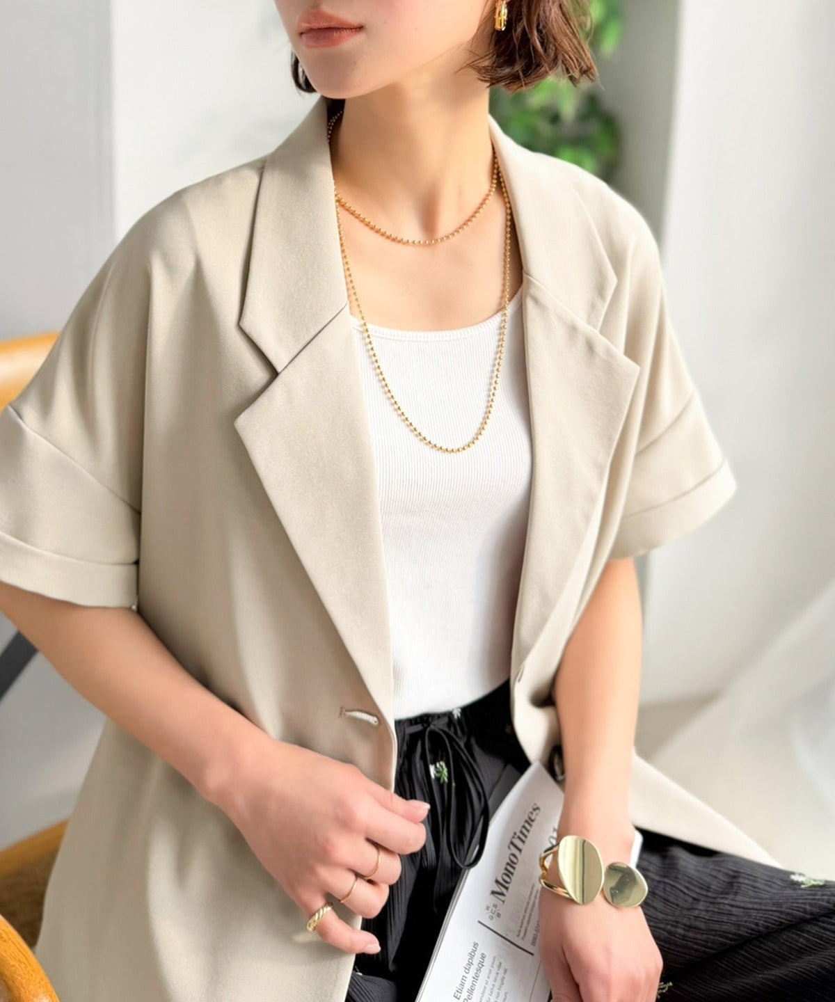 【Classical Evon】【イージーケア素材】軽やかに羽織れる上品さが魅力。イージーケア半袖ジャケット(セットアップ可能) ev1240125