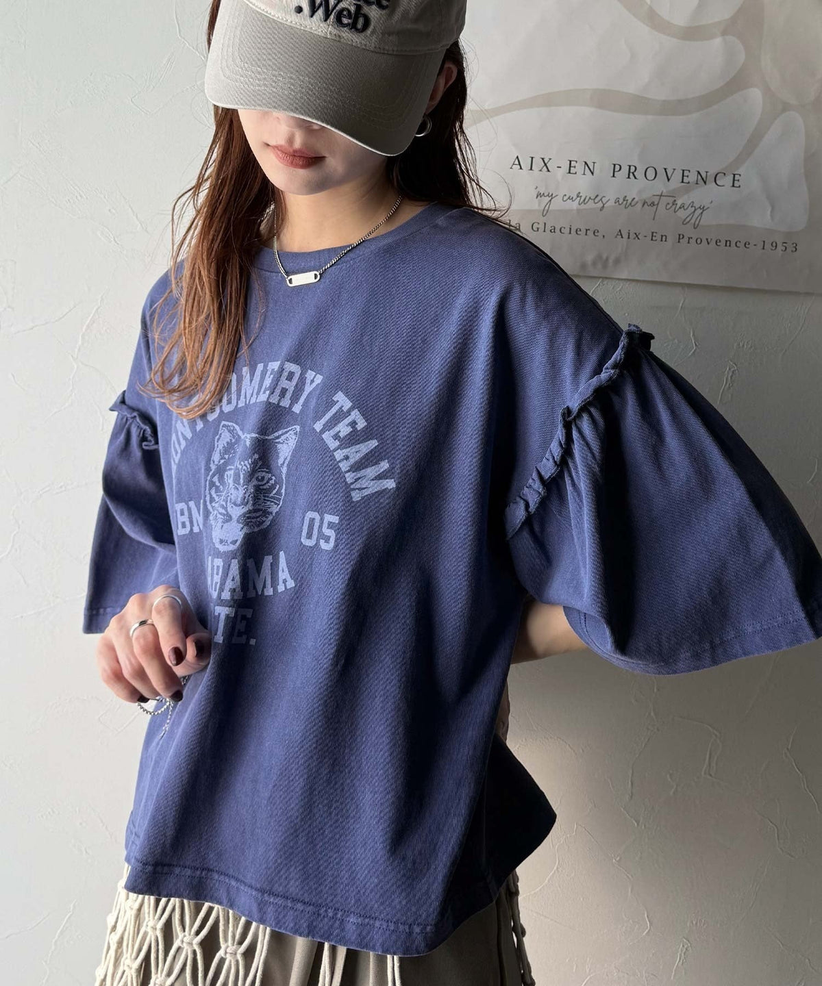 【キッズ】親子リンクコーデ可能◎綿100%カレッジピグメント袖フリルTシャツ ck1020221
