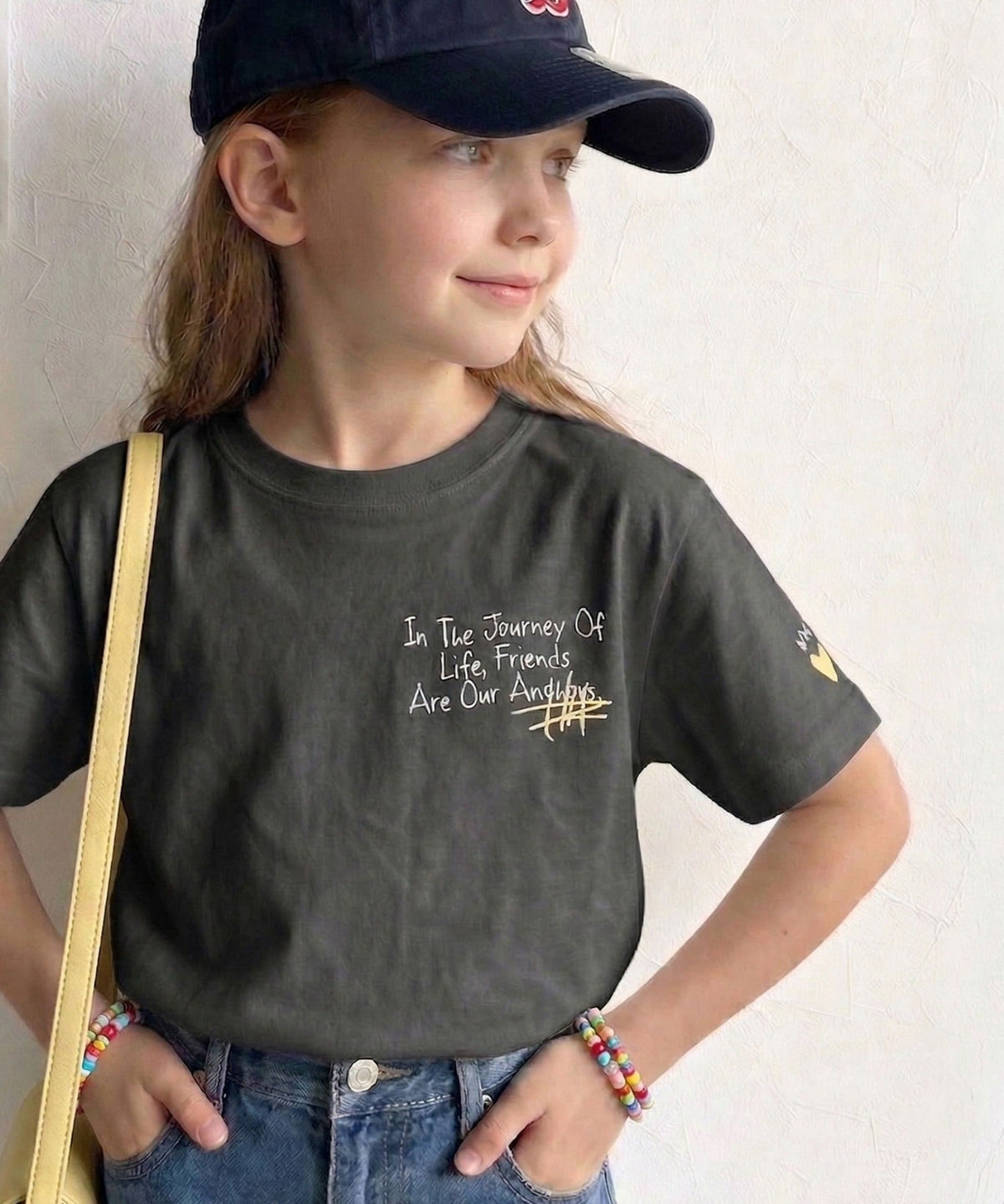 【キッズ】親子リンクコーデも楽しめる！綿100%らくがき風刺繍 無地＆ボーダー柄半袖Tシャツ ck1260396