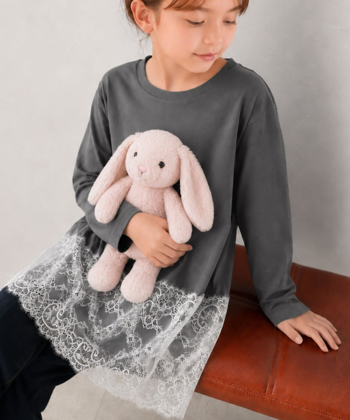 【キッズ】親子お揃いOK♪さらっと今っぽくなる 裾レースドッキングTシャツ(長袖) ck1020364