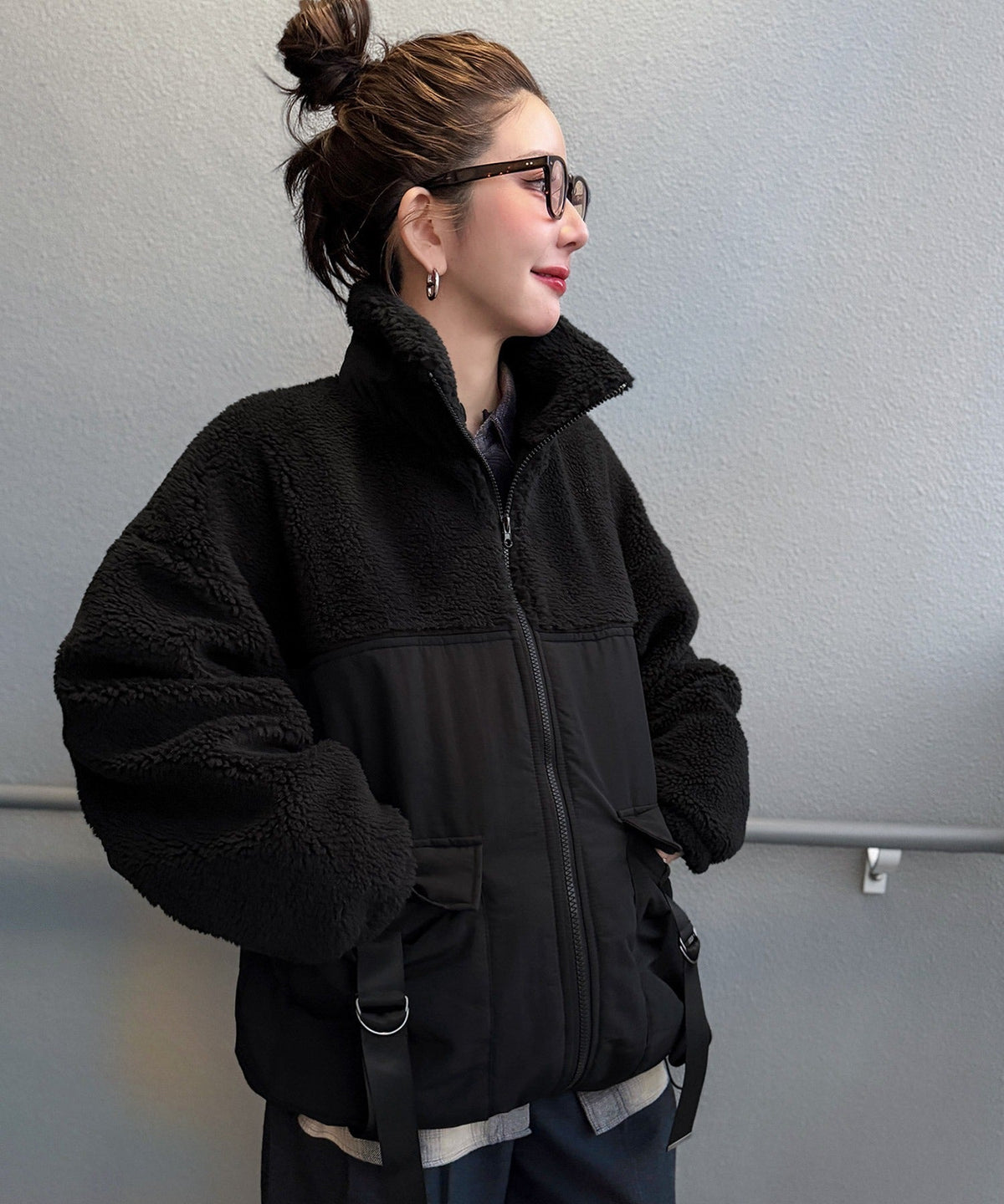 《MAIKOさん×クラシカルエルフコラボ》【親子リンクコーデ可】異素材コンビが魅せる旬のアクティブモード。ボア×ナイロンポケットデザインアウトドアブルゾン ce1010655
