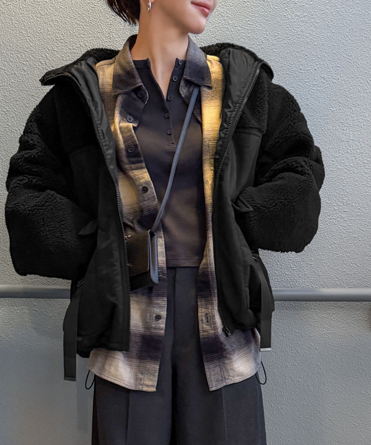 《MAIKOさん×クラシカルエルフコラボ》【親子リンクコーデ可】異素材コンビが魅せる旬のアクティブモード。ボア×ナイロンポケットデザインアウトドアブルゾン ce1010655