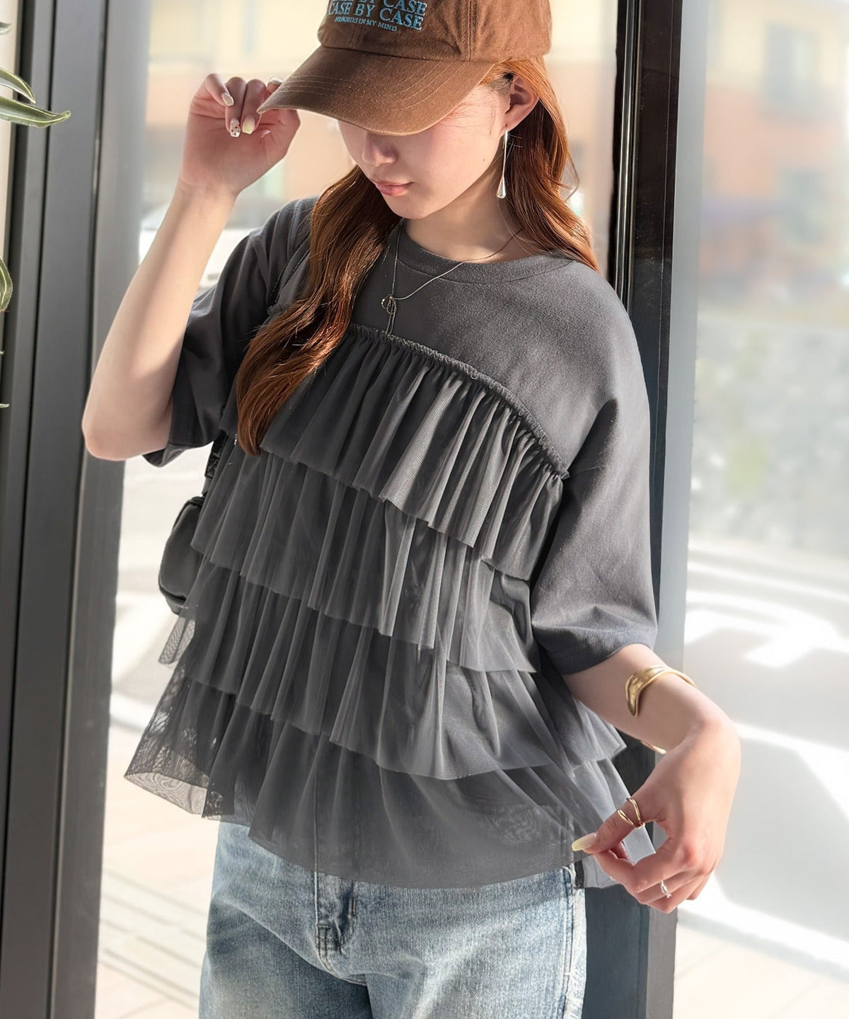 重ねてる風、が今っぽい。ビスチェ風チュールフリルドッキングTシャツ（半袖） ce1010572