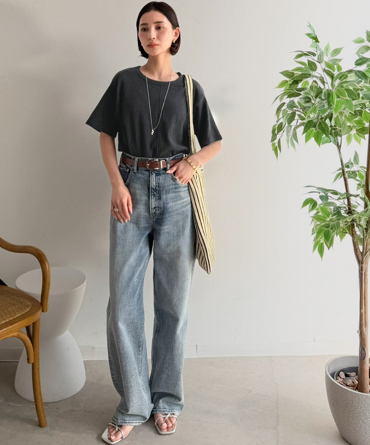 軽やか涼感、さらり抜け感。楊柳ベーシックTシャツ(半袖) ce1260529