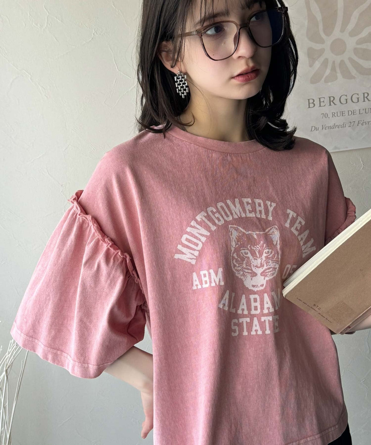 【キッズ】親子リンクコーデ可能◎綿100%カレッジピグメント袖フリルTシャツ ck1020221
