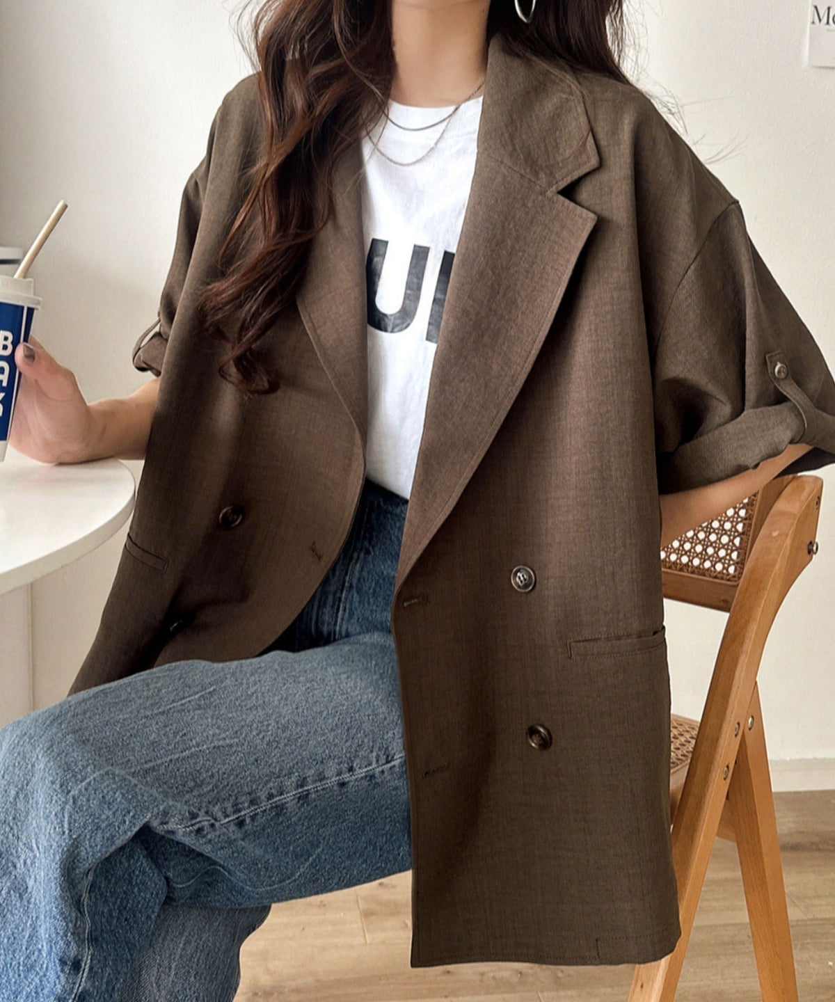 【UVカット・防シワ・接触冷感・吸水速乾機能付き】デイリーにもオフィスにも。ビッグシルエットハーフスリーブダブルジャケット(半袖) ce1265068