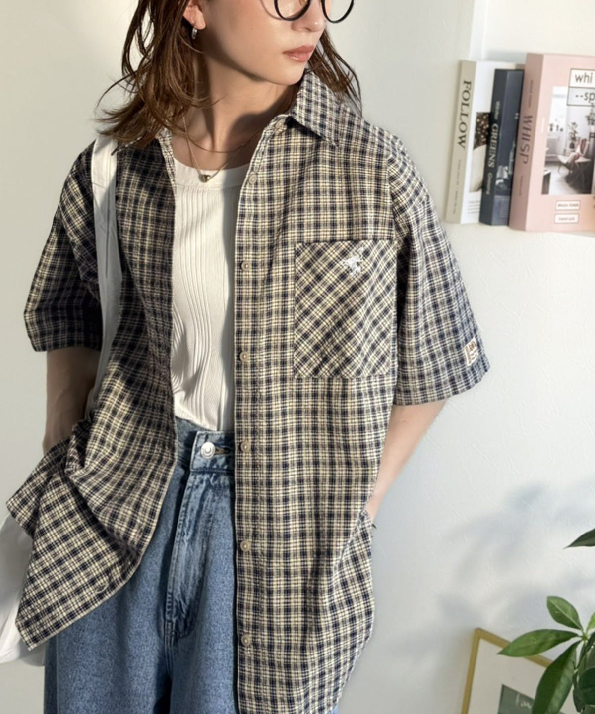 《JaVaジャバコラボ》ベーシックに、垢抜けを。胸ポケット刺繍サッカーチェックシャツ（半袖） jv1010536