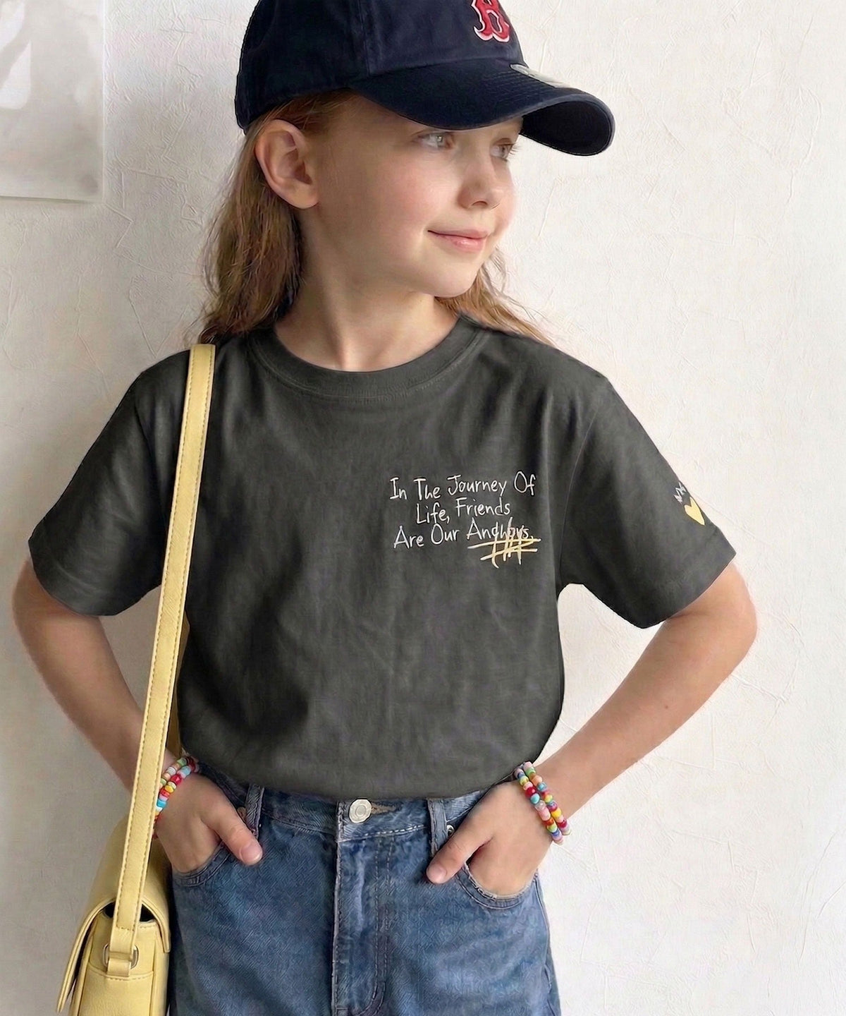 【キッズ】親子リンクコーデも楽しめる！綿100%らくがき風刺繍 無地＆ボーダー柄半袖Tシャツ ck1260396