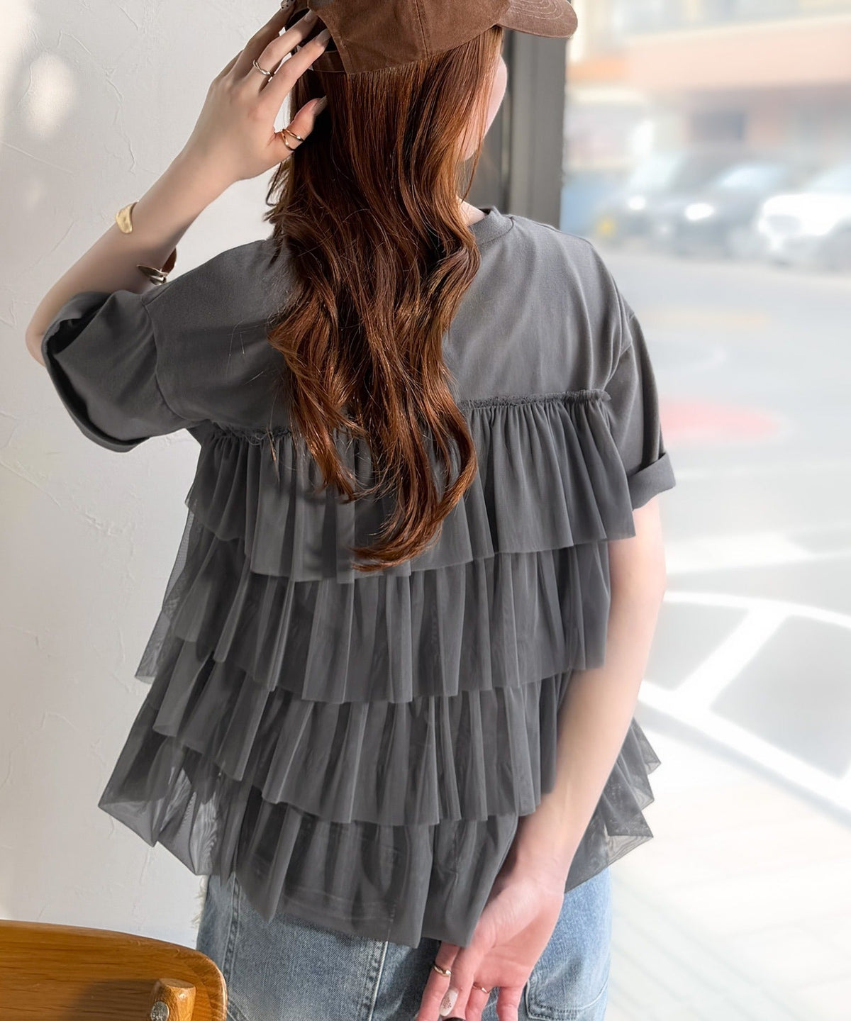 重ねてる風、が今っぽい。ビスチェ風チュールフリルドッキングTシャツ（半袖） ce1010572