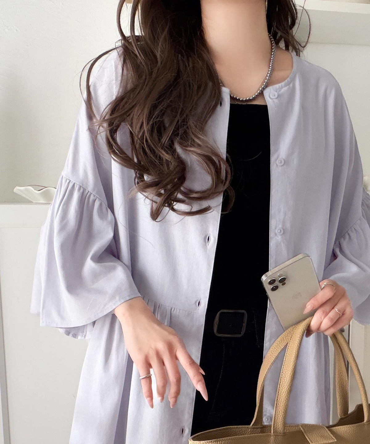 【接触冷感・UVカット機能付き】涼感ひらり、上品きれい。麻混 前後2way 袖フリルウエスト切り替え ペプラムブラウス ce1010543
