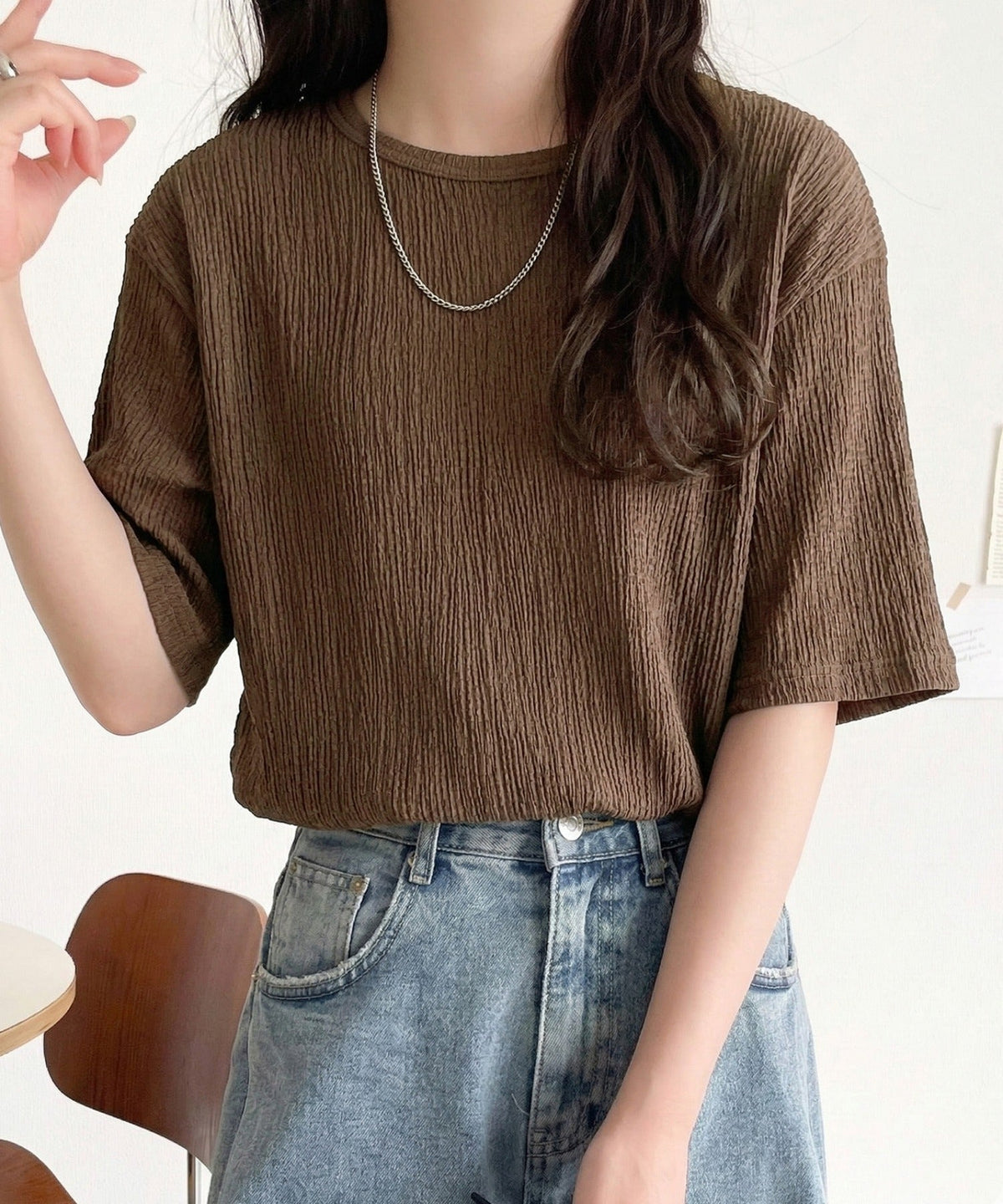 軽やか涼感、さらり抜け感。楊柳ベーシックTシャツ(半袖) ce1260529