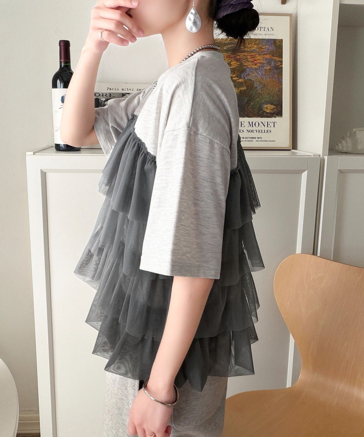 重ねてる風、が今っぽい。ビスチェ風チュールフリルドッキングTシャツ（半袖） ce1010572