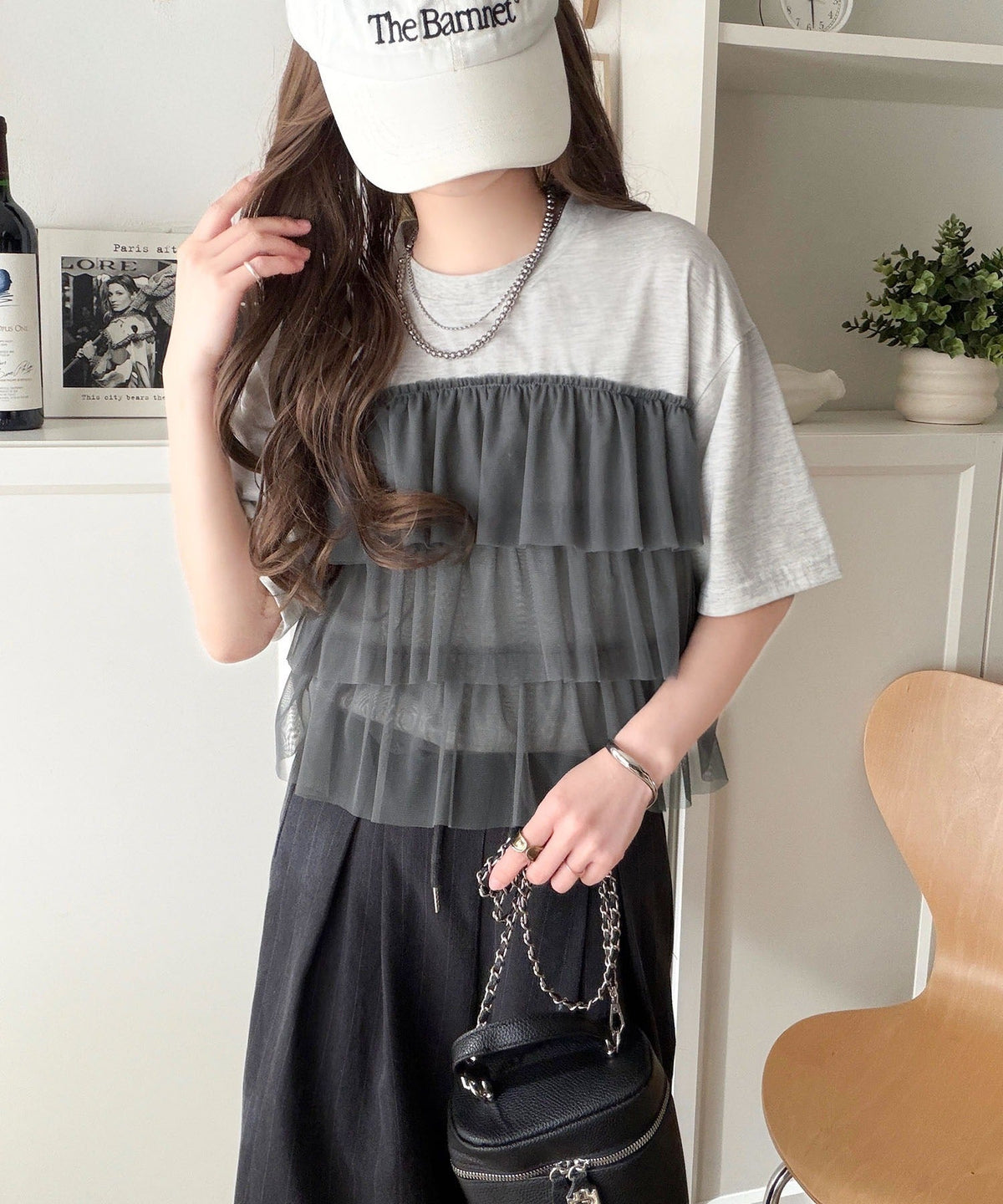 重ねてる風、が今っぽい。ビスチェ風チュールフリルドッキングTシャツ（半袖） ce1010572