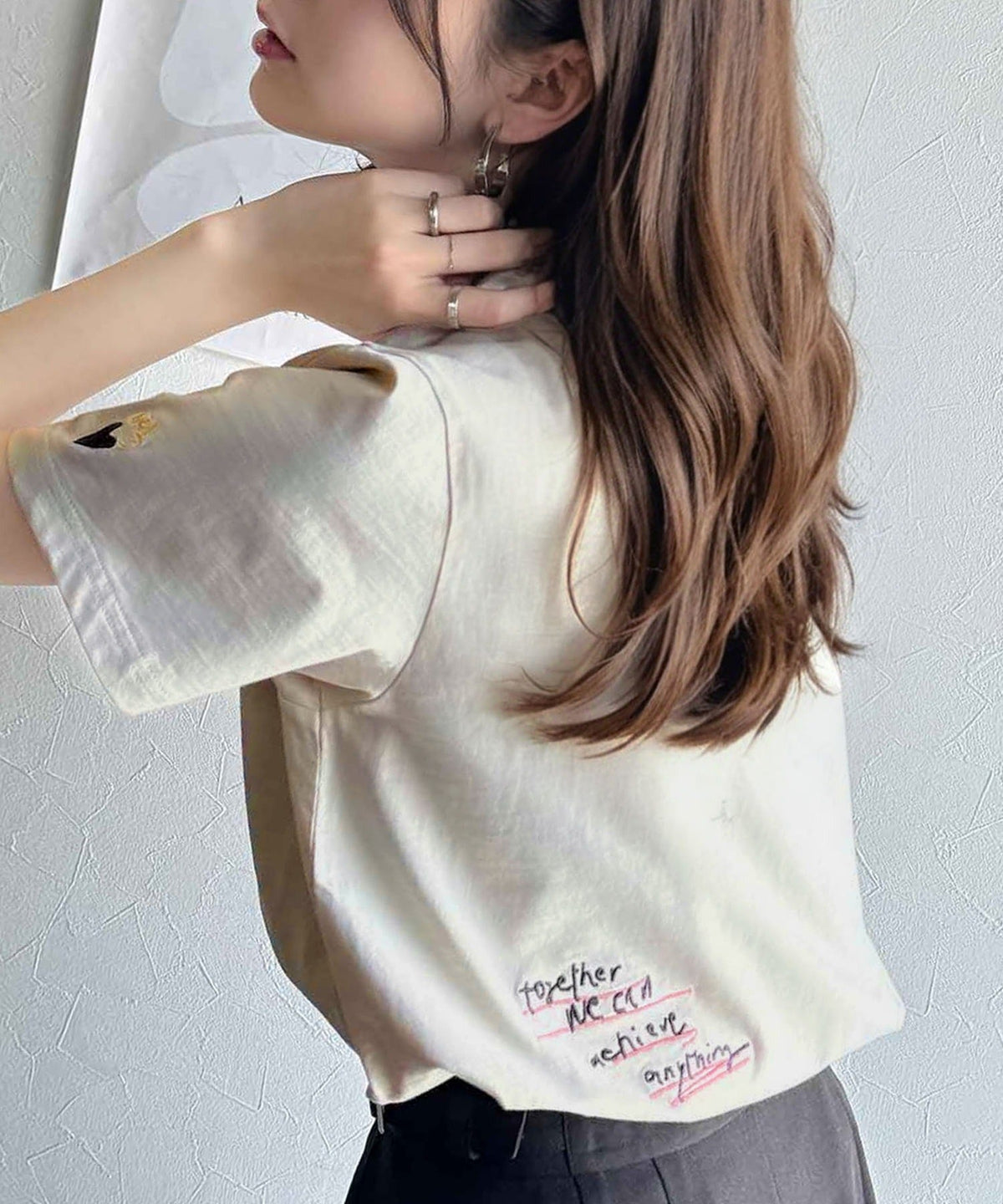【キッズ】親子リンクコーデも楽しめる！綿100%らくがき風刺繍 無地＆ボーダー柄半袖Tシャツ ck1260396
