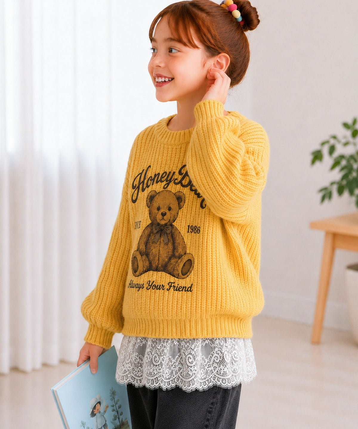 【キッズ】親子お揃いOK♪さらっと今っぽくなる 裾レースドッキングTシャツ(長袖) ck1020364