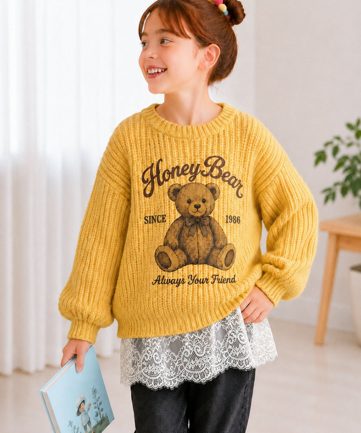 【キッズ】親子お揃いOK♪さらっと今っぽくなる 裾レースドッキングTシャツ(長袖) ck1020364