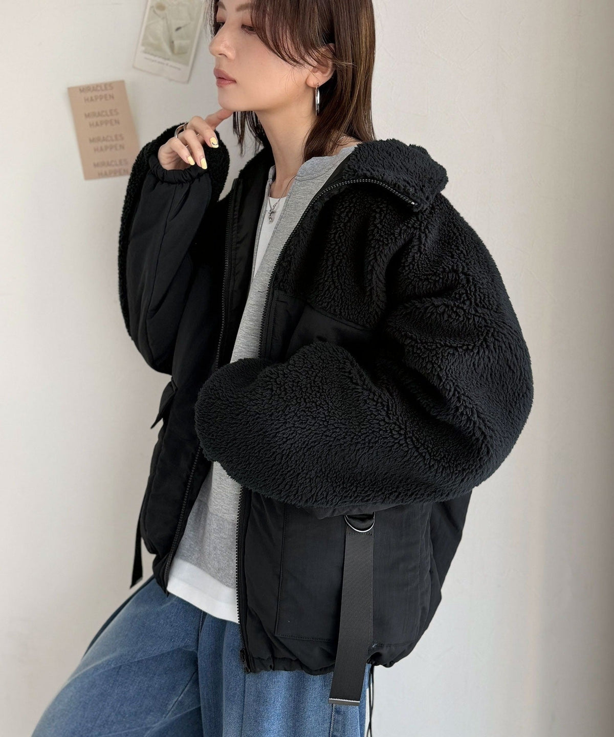《MAIKOさん×クラシカルエルフコラボ》【親子リンクコーデ可】異素材コンビが魅せる旬のアクティブモード。ボア×ナイロンポケットデザインアウトドアブルゾン ce1010655