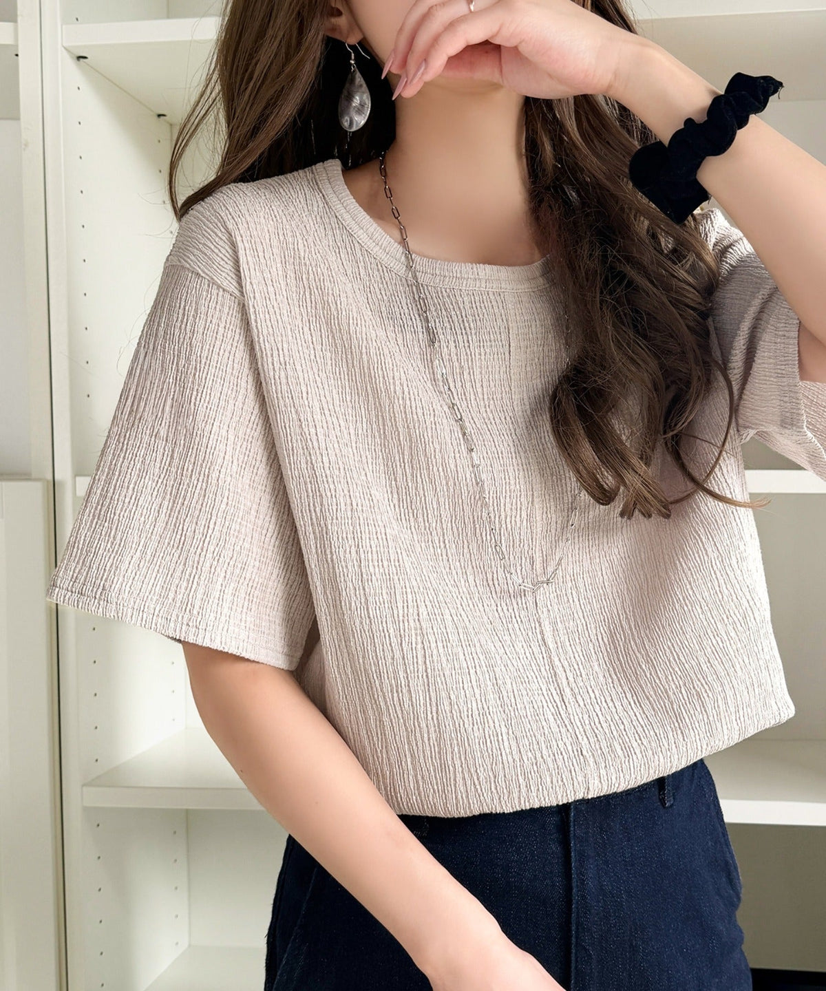 軽やか涼感、さらり抜け感。楊柳ベーシックTシャツ(半袖) ce1260529