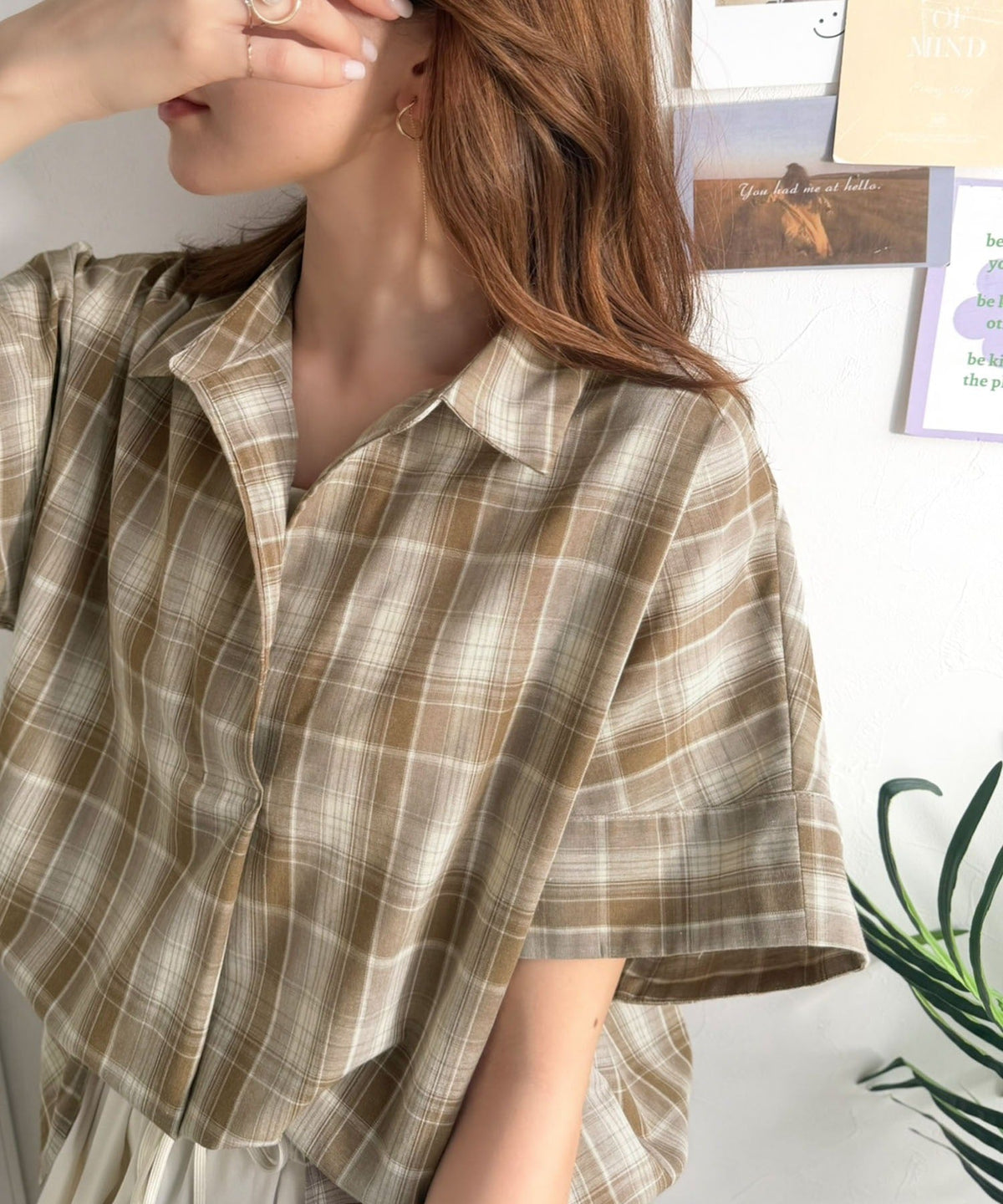 《JaVaジャバコラボ》涼しげに、女っぽく。シアーオーバーサイズスキッパー半袖シャツ（チェック柄＆無地） jv1240120