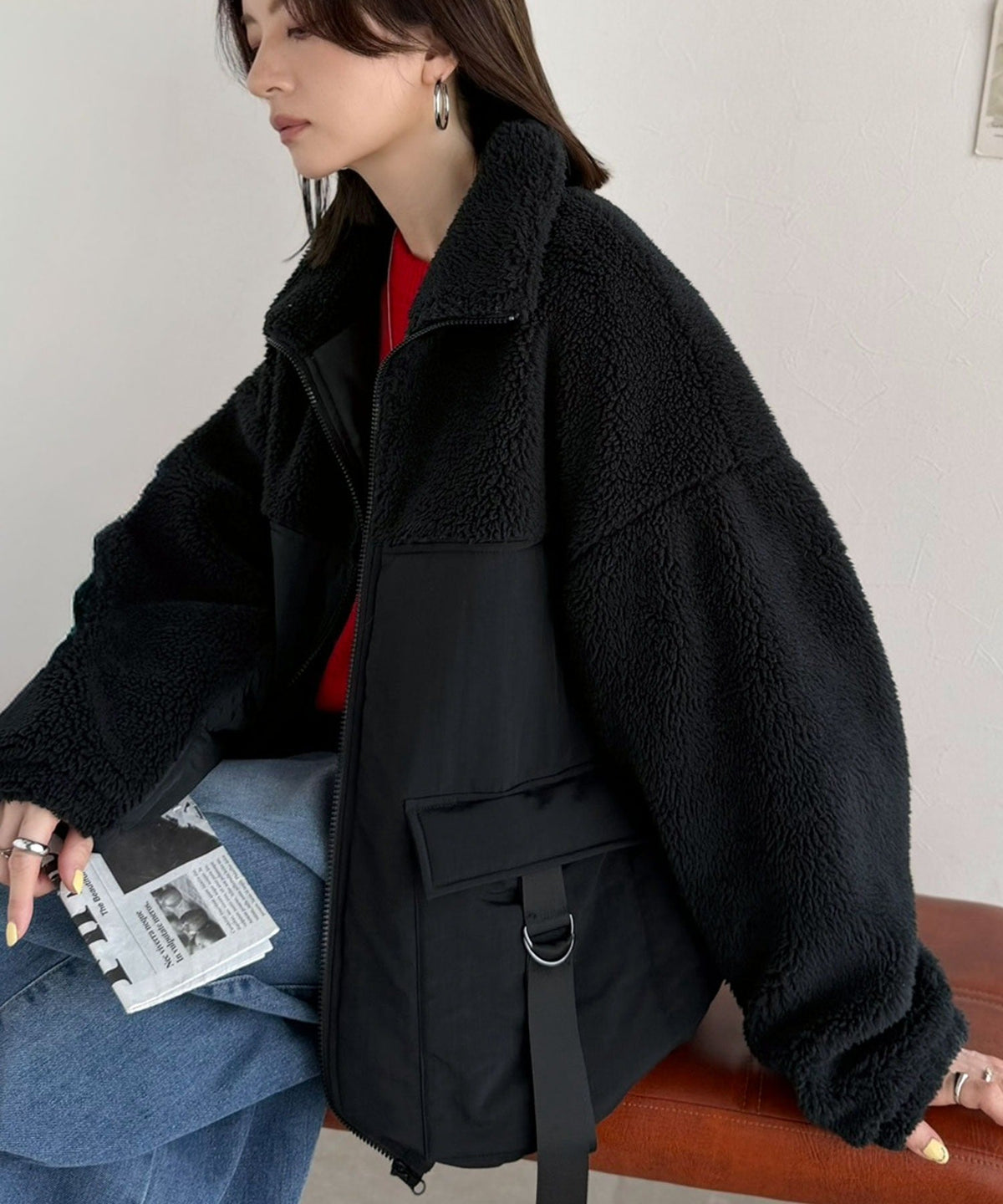 《MAIKOさん×クラシカルエルフコラボ》【親子リンクコーデ可】異素材コンビが魅せる旬のアクティブモード。ボア×ナイロンポケットデザインアウトドアブルゾン ce1010655