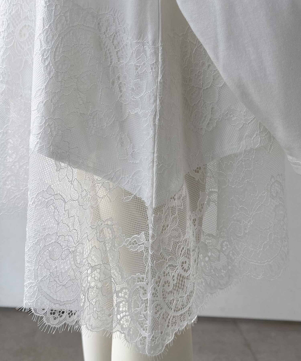 【キッズ】親子お揃いOK♪さらっと今っぽくなる 裾レースドッキングTシャツ(長袖) ck1020364