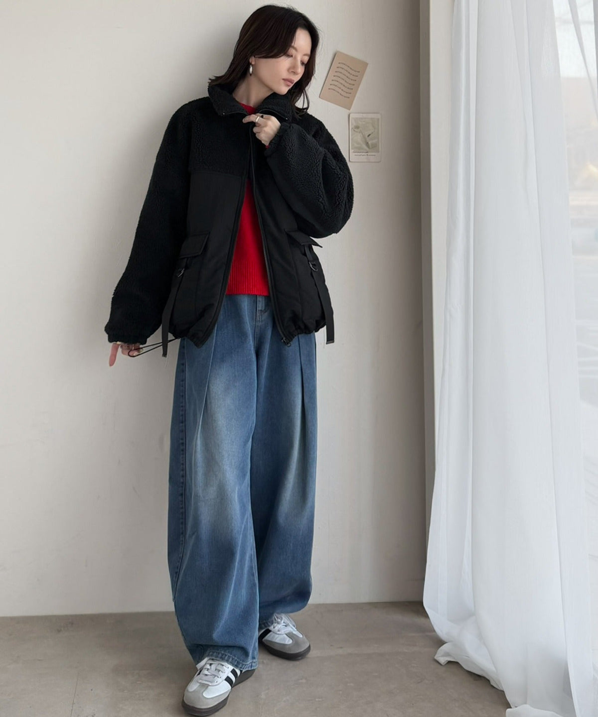 《MAIKOさん×クラシカルエルフコラボ》【親子リンクコーデ可】異素材コンビが魅せる旬のアクティブモード。ボア×ナイロンポケットデザインアウトドアブルゾン ce1010655