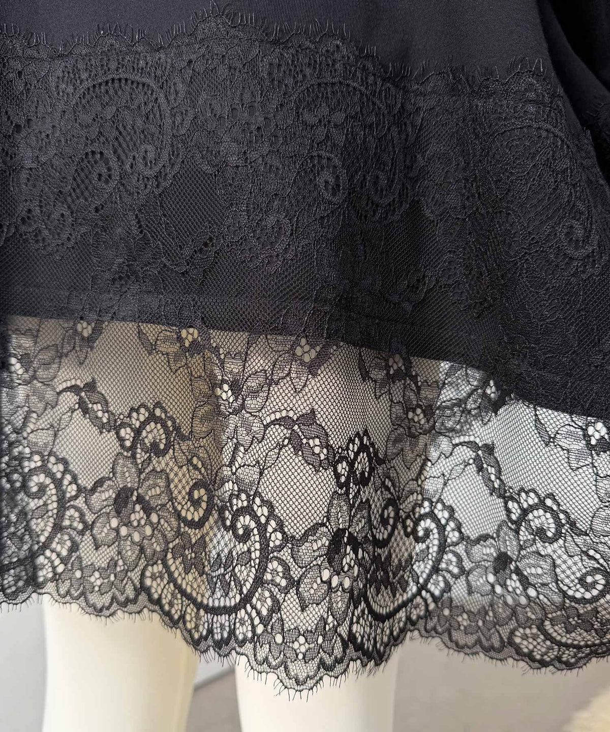 【キッズ】親子お揃いOK♪さらっと今っぽくなる 裾レースドッキングTシャツ(長袖) ck1020364