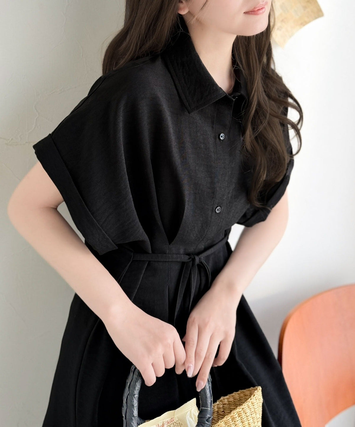 清涼感あるリネンライク素材。きちんと感漂う最旬リネンライクウエストタックシャツワンピース（半袖） ce1010565