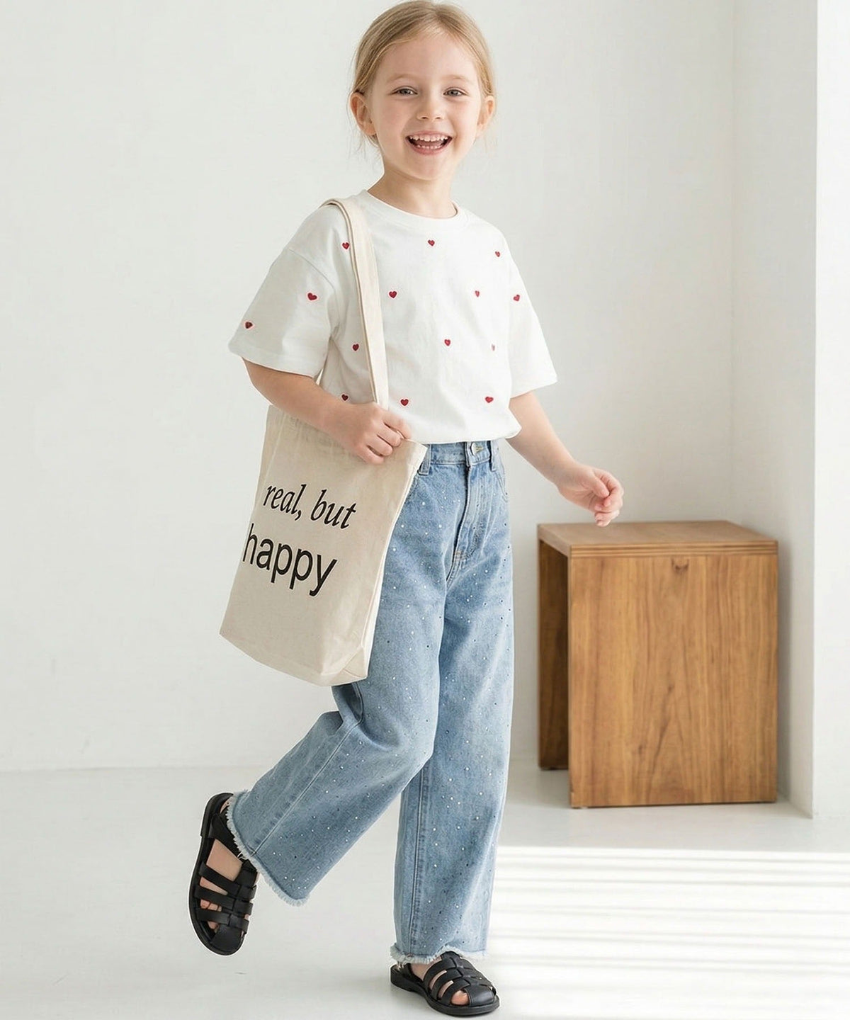 【キッズ】《JaVaジャバコラボ》親子お揃い リンクコーデできちゃう！ミニハート刺繍Tシャツ（半袖） jk1010470