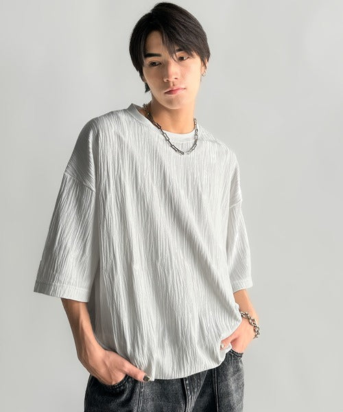 《JaVaジャバコラボ》ドロスト付リンクスジャカードオーバーサイズTシャツ jo1150021