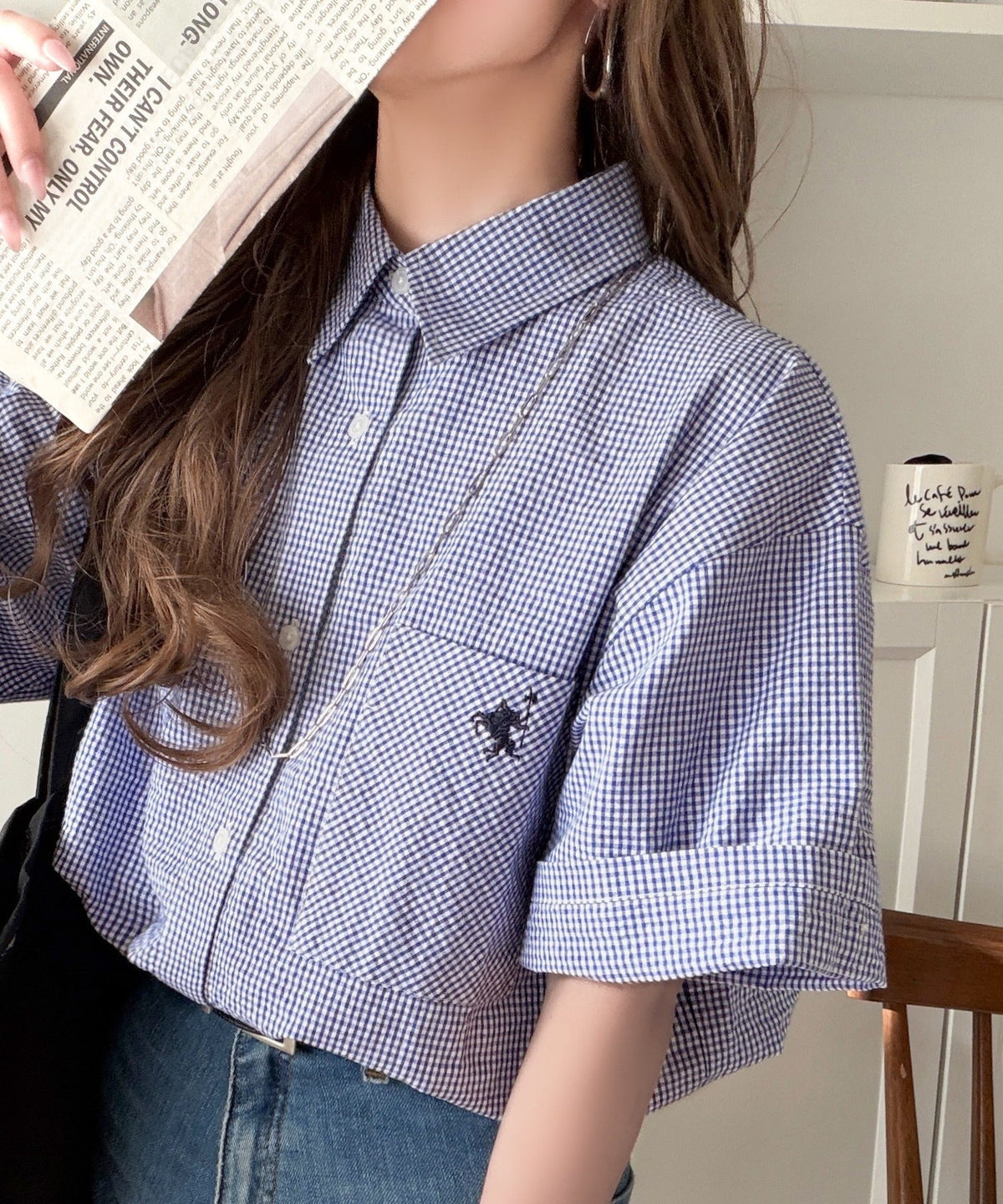 《JaVaジャバコラボ》ベーシックに、垢抜けを。胸ポケット刺繍サッカーチェックシャツ（半袖） jv1010536