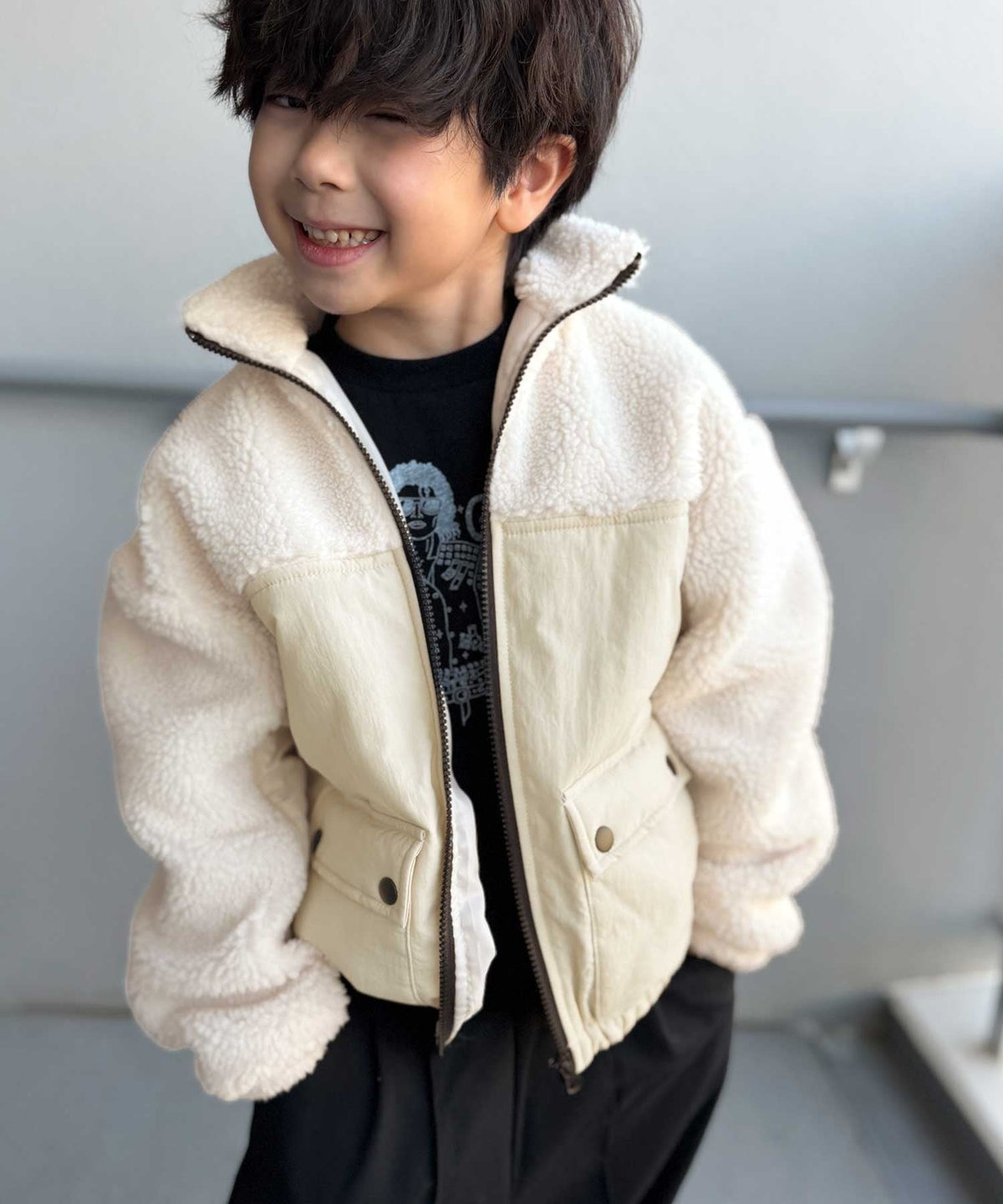 《MAIKO×クラシカルエルフコラボ》【キッズ】ママとお揃いできる♪ボア×ナイロン ポケット付き アウトドアブルゾン ck1010655