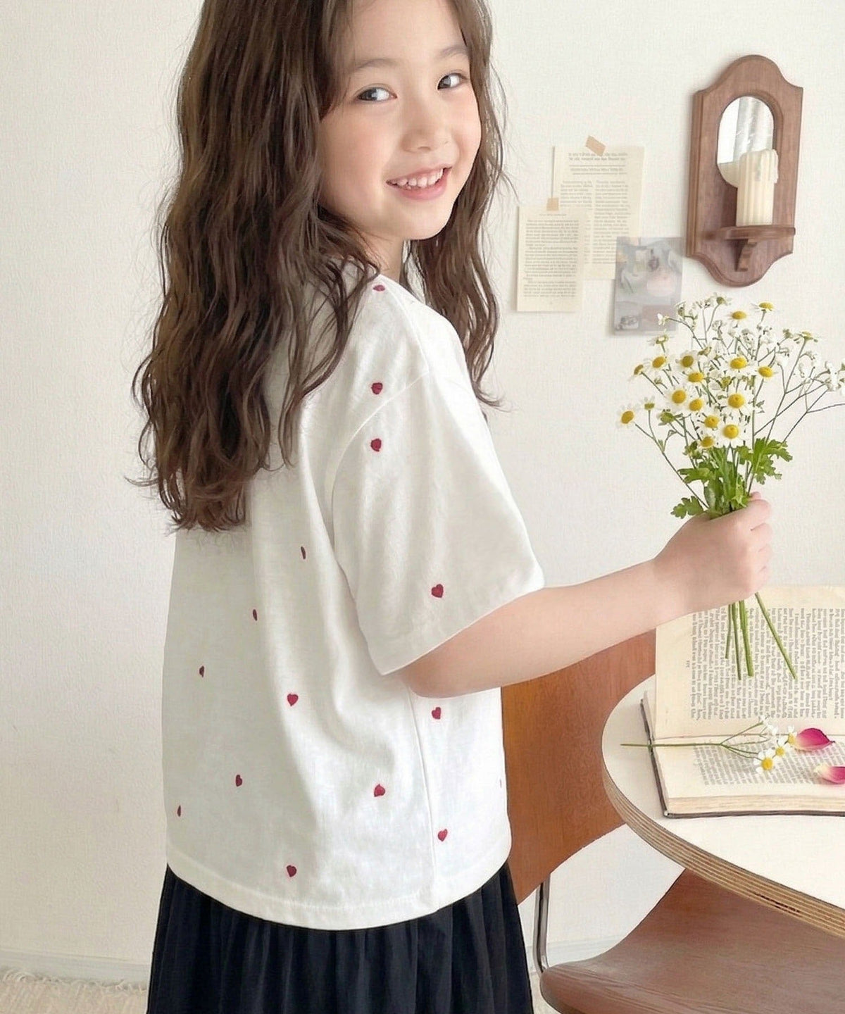 【キッズ】《JaVaジャバコラボ》親子お揃い リンクコーデできちゃう！ミニハート刺繍Tシャツ（半袖） jk1010470